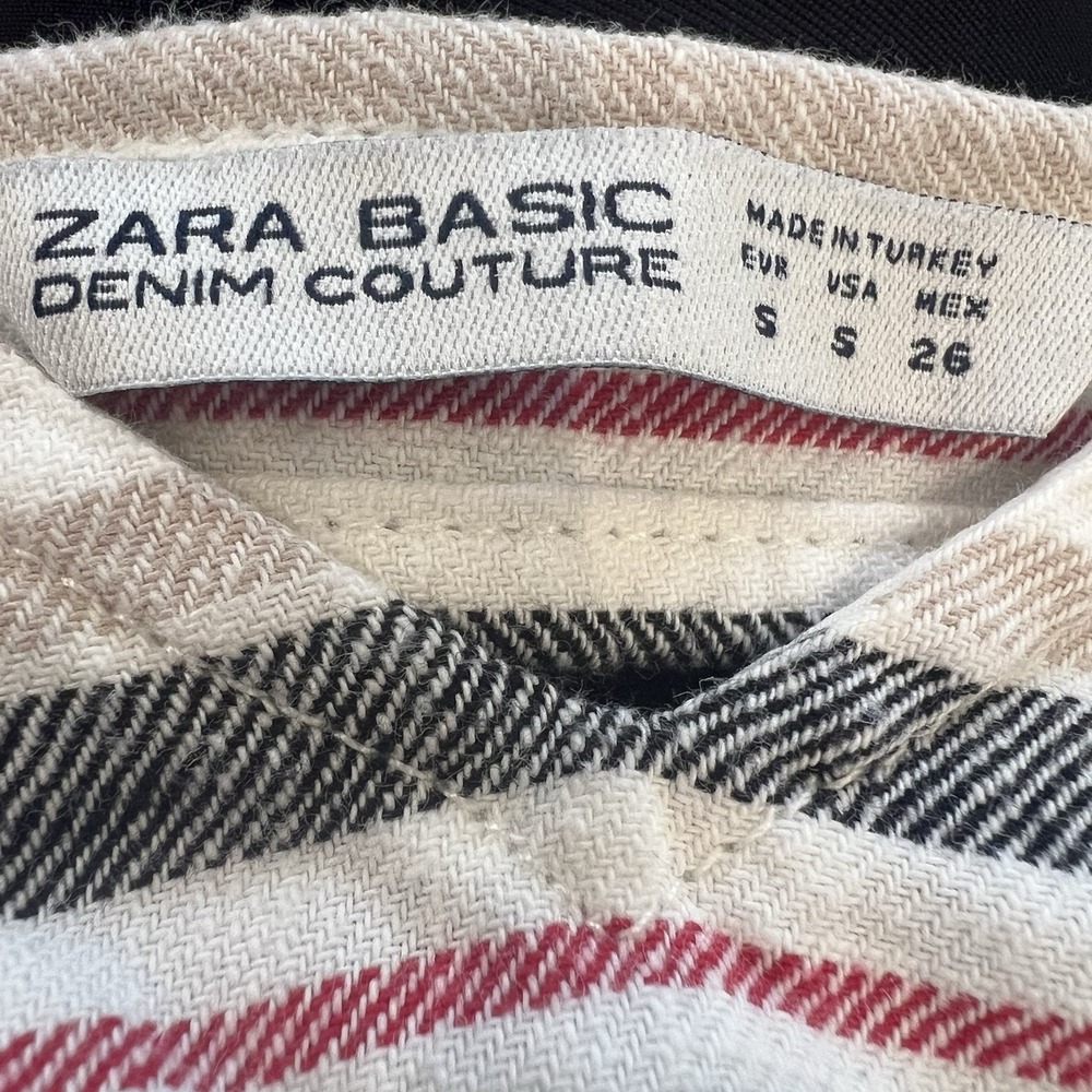 Zara Denim Couture Small Striped Sleeveless Crop Tank Summer Raw Hem V Neck - Picture 7 of 7